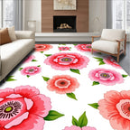 Pink Coral Poppy Floral Pattern Rug