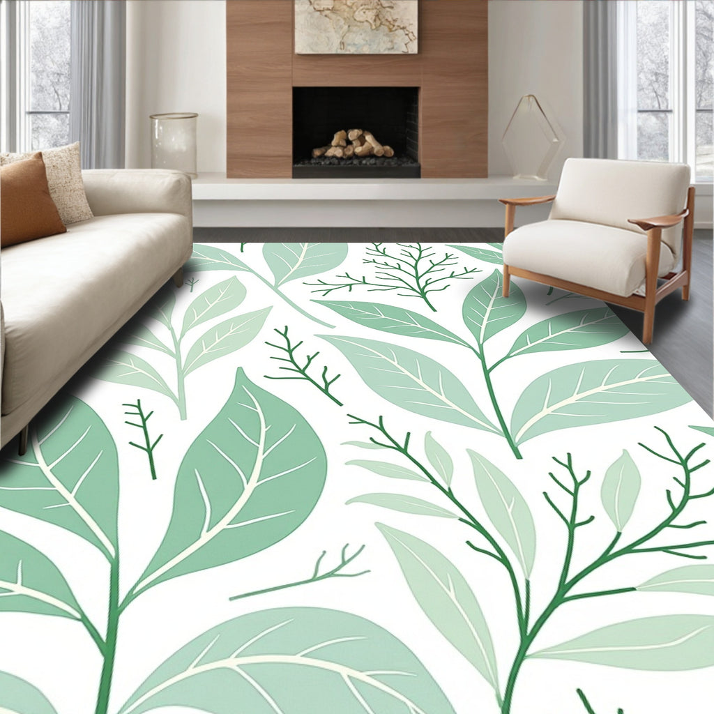 Fresh Green Leaf Pattern Rug