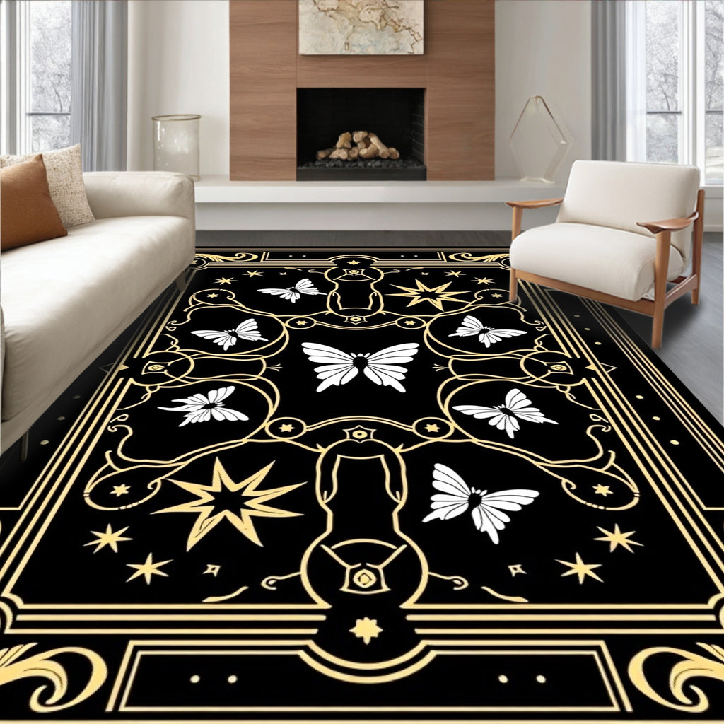 Black Gold Butterfly Star Pattern Rug