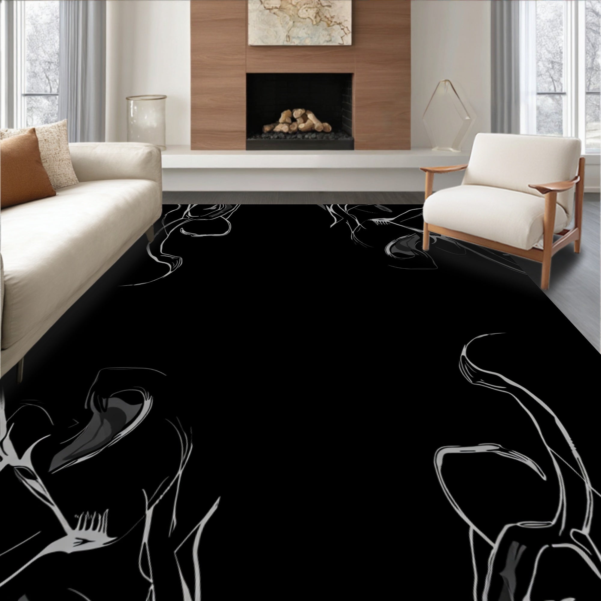 Abstract Sketchy Swirl Design Rug