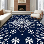 Dark Blue White Snowflake Mandala Rug