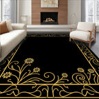 Gold Floral Swirl Art Nouveau Pattern Rug