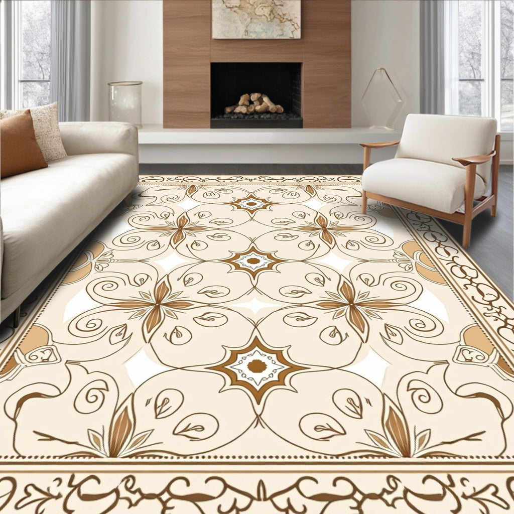 Ornate Swirls Floral Cream Pattern Rug