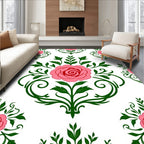 Pink Rose Floral Damask Pattern Rug