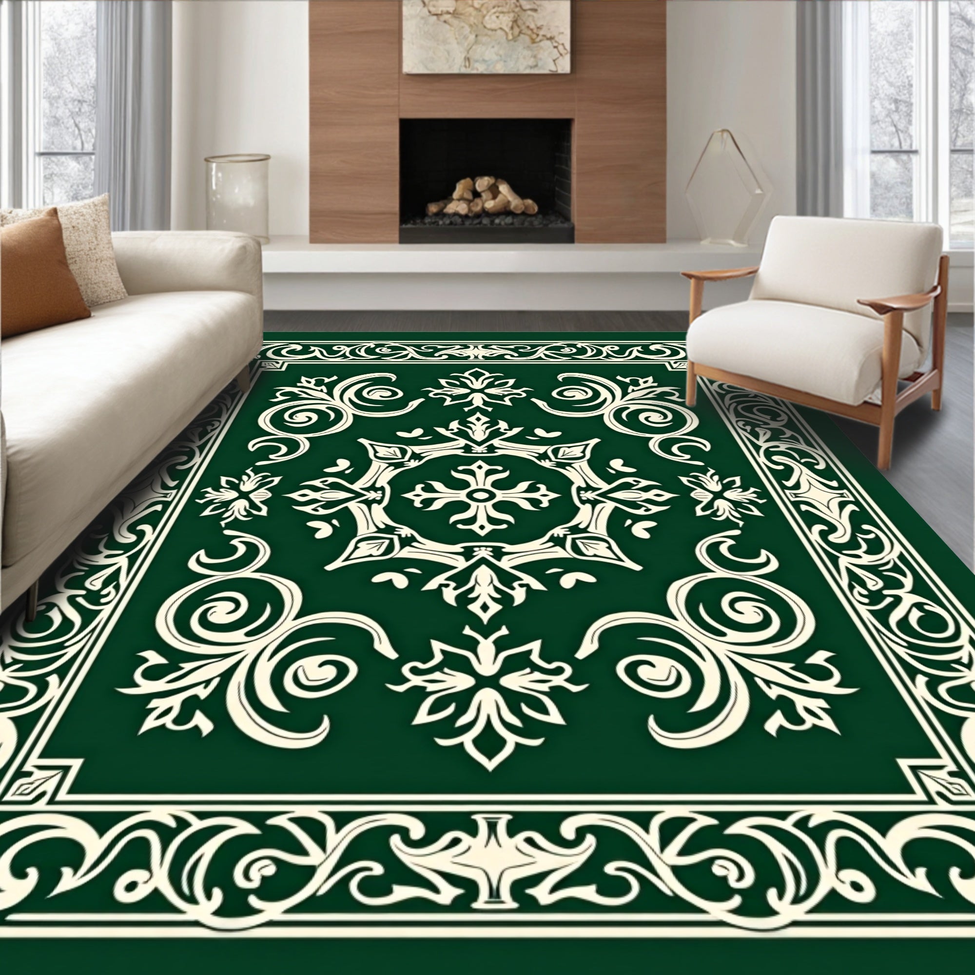 Classic Ivory Floral Patterned Rug