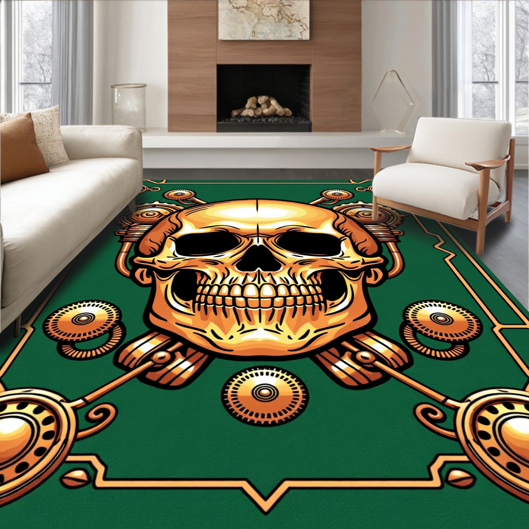 Golden Skull Mechanical Design Rug