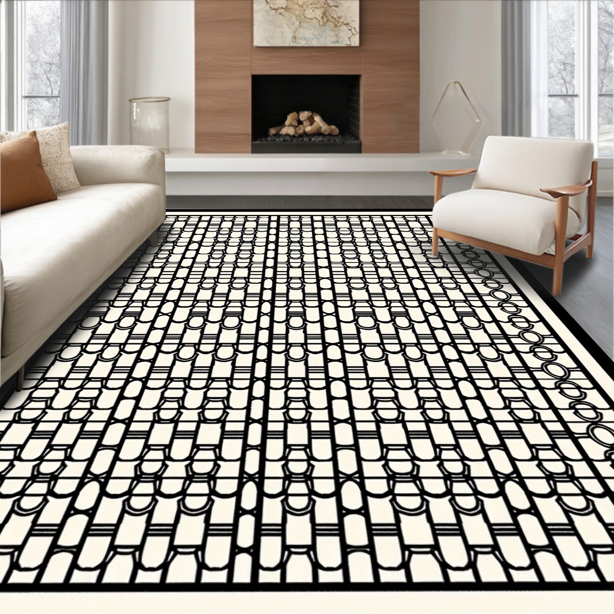 Retro Architectural Lattice Pattern Rug