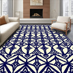 Navy And Cream Geometric Pattern Rug