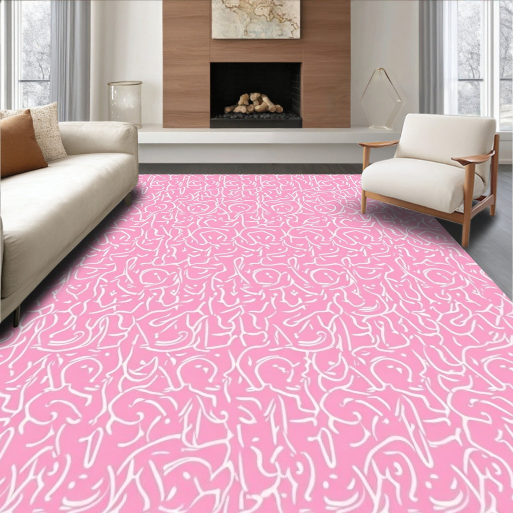 Abstract White Line Art Pattern Rug