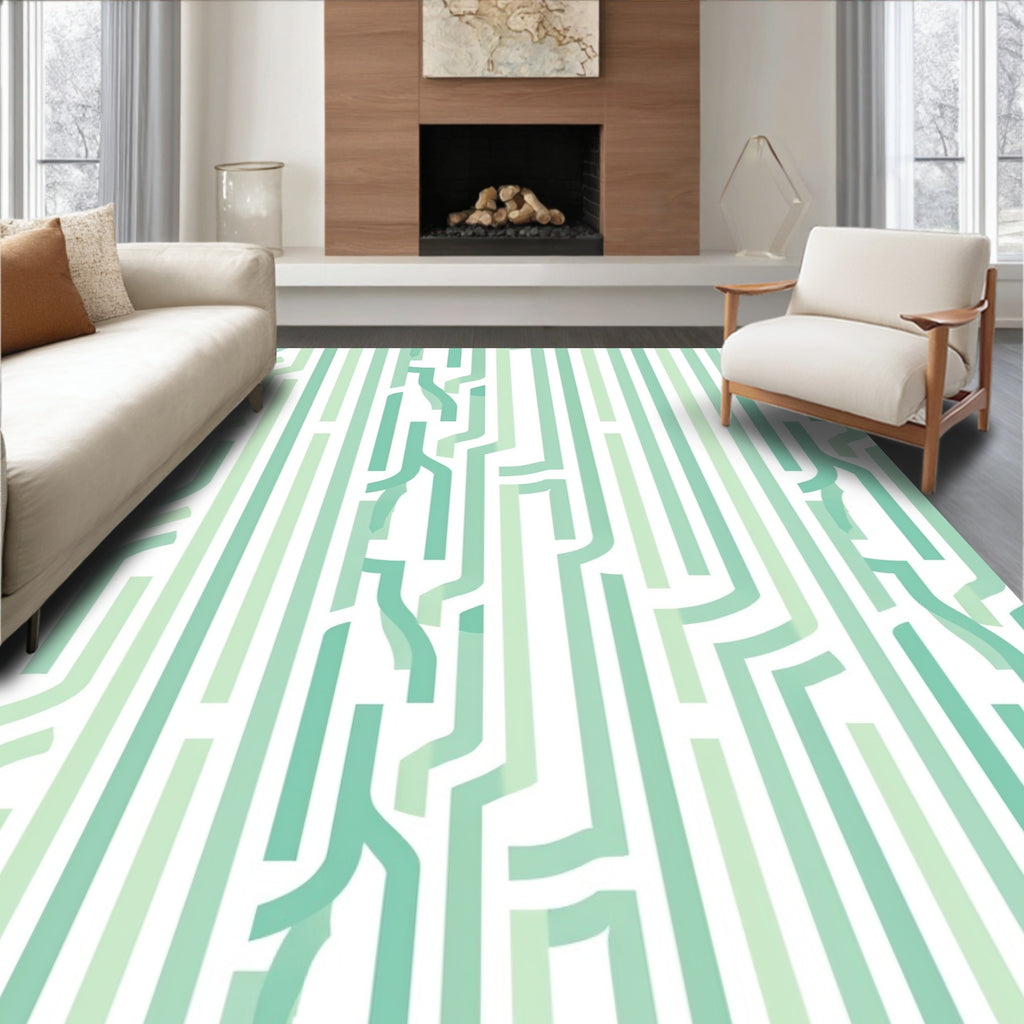 Mint Green Abstract Line Pattern Rug