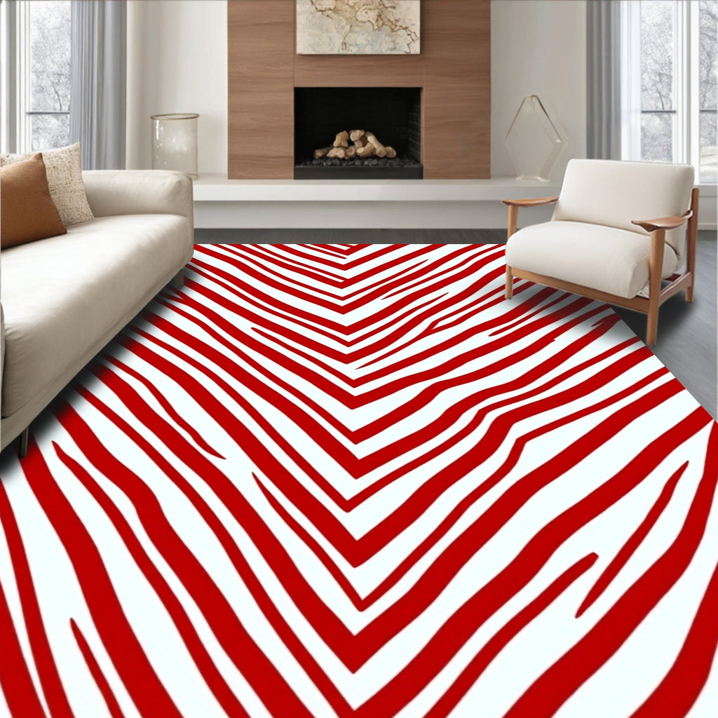 Bold Red Striped V Pattern Rug