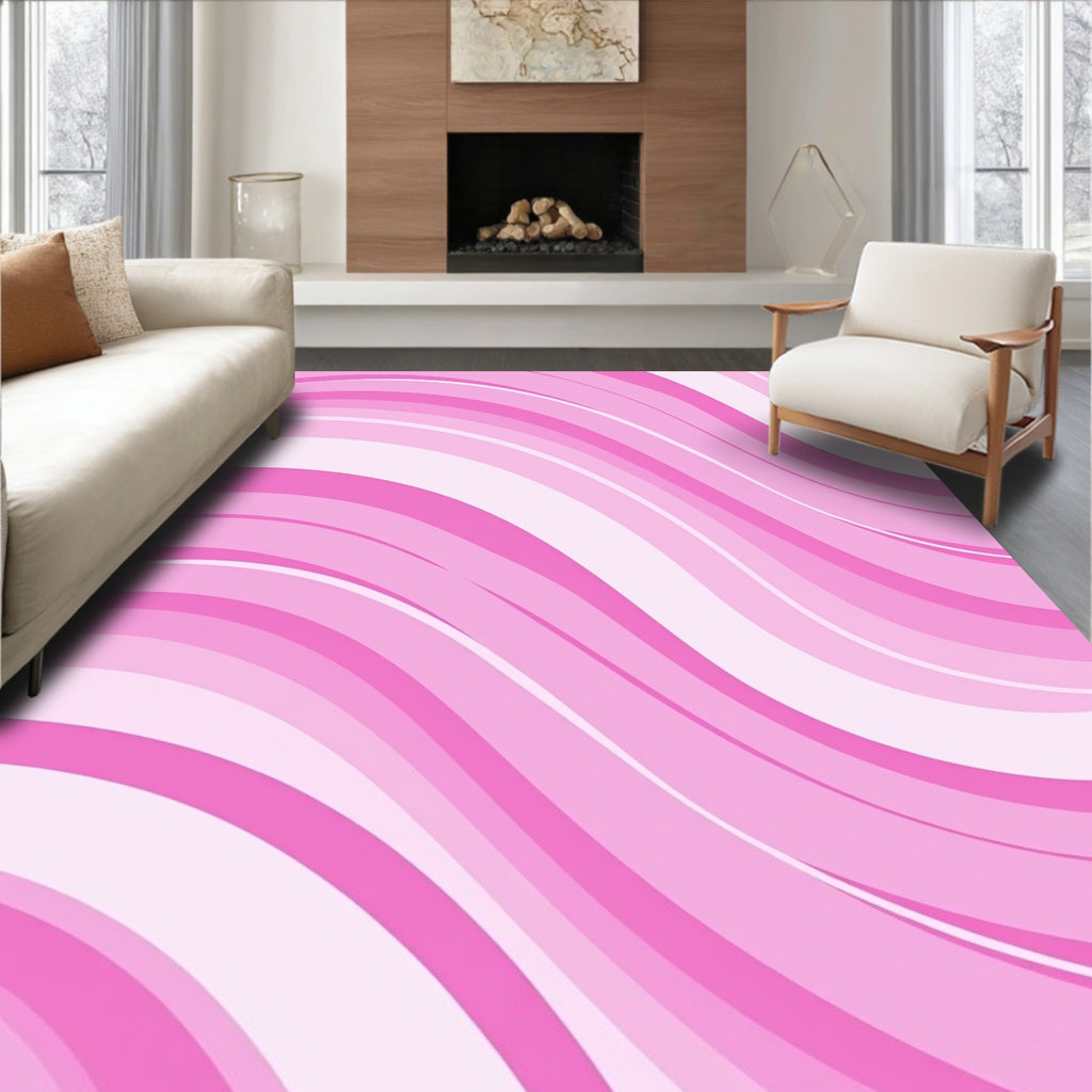 Pink Wave Patterned Abstract Rug