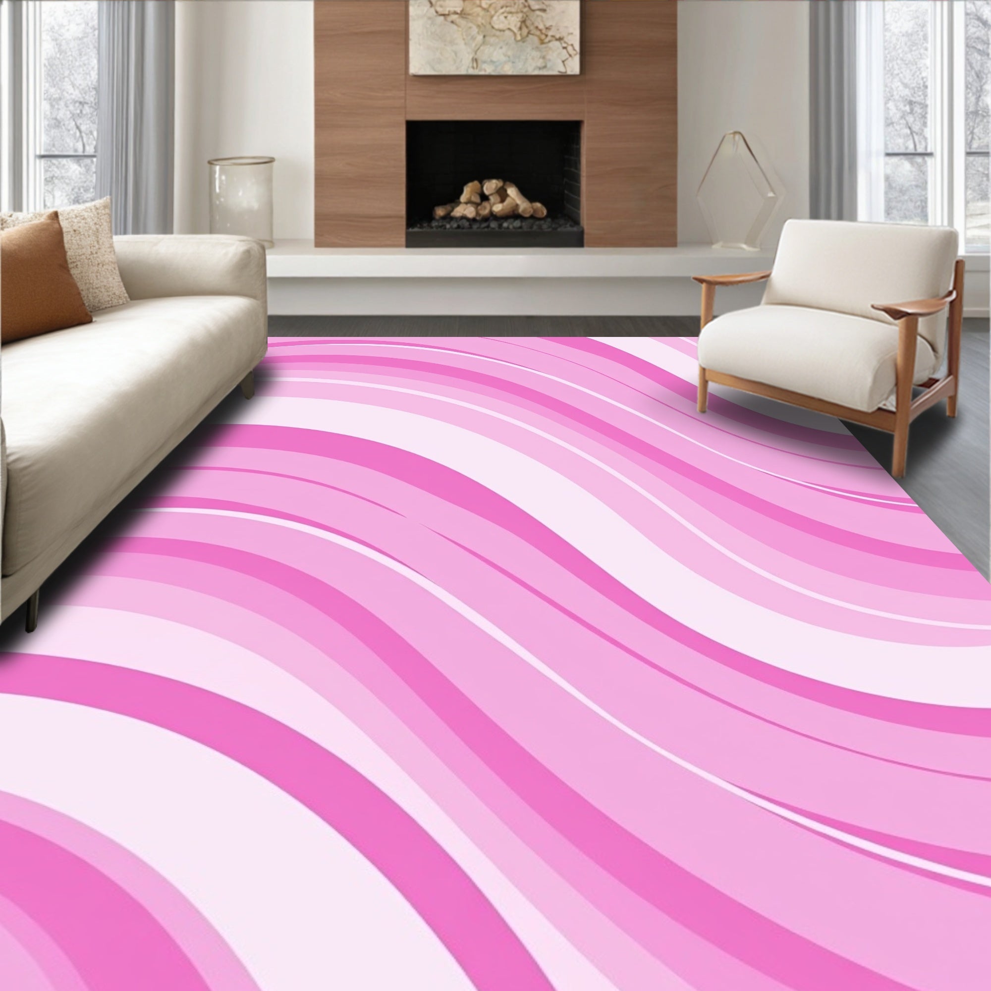Pink Wave Patterned Abstract Rug