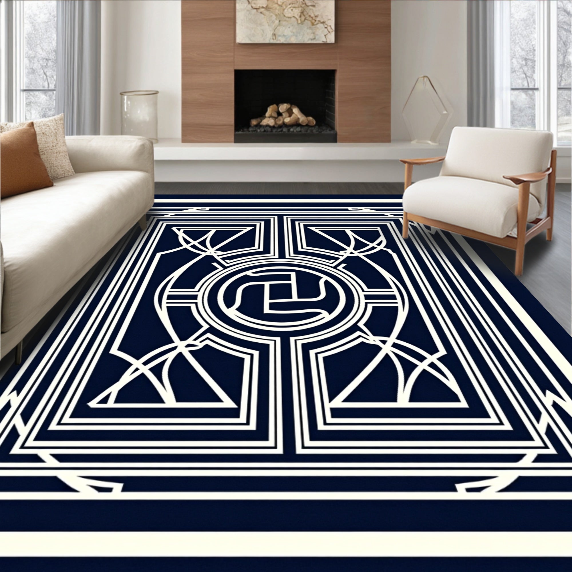 Ornate Abstract Linear Geometric Pattern Rug