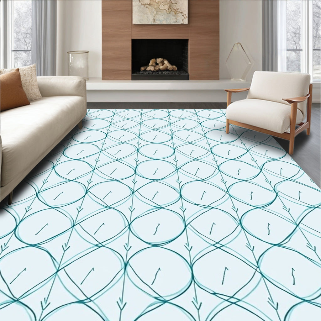 Teal Wave Pattern Geometric Design Rug