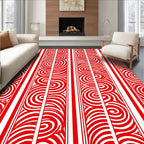 Red White Swirl Striped Pattern Rug