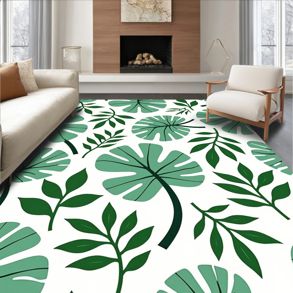 Green Leafy Tropical Pattern Rug