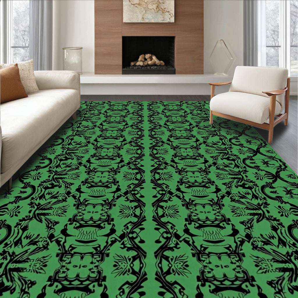 Bold Green Black Symmetry Pattern Rug
