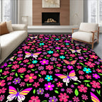 Vibrant Butterflies and Flowers Design Rug