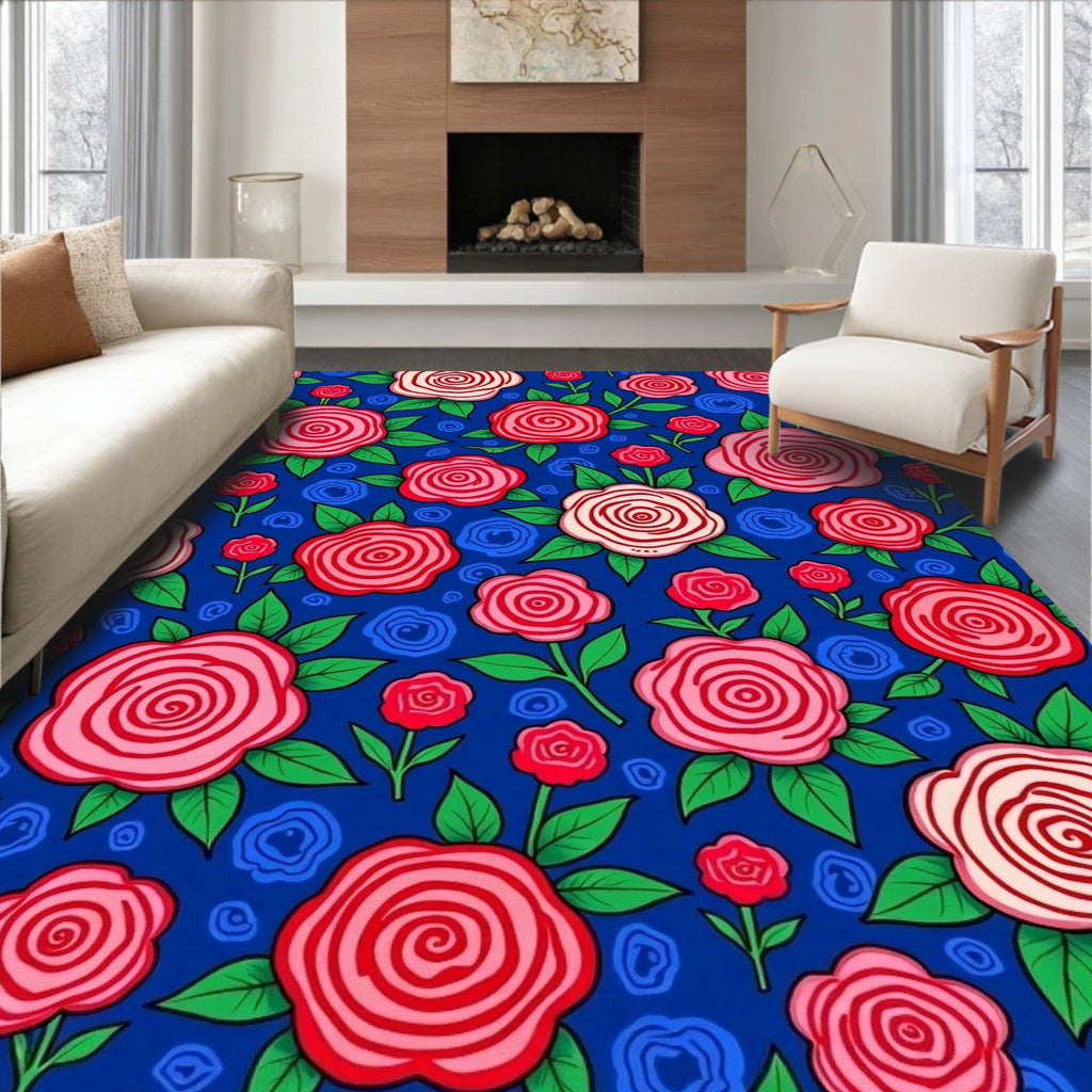 Whimsical Floral Rose Pattern Rug