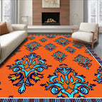 Ornate Blue Teal Orange Pattern Rug