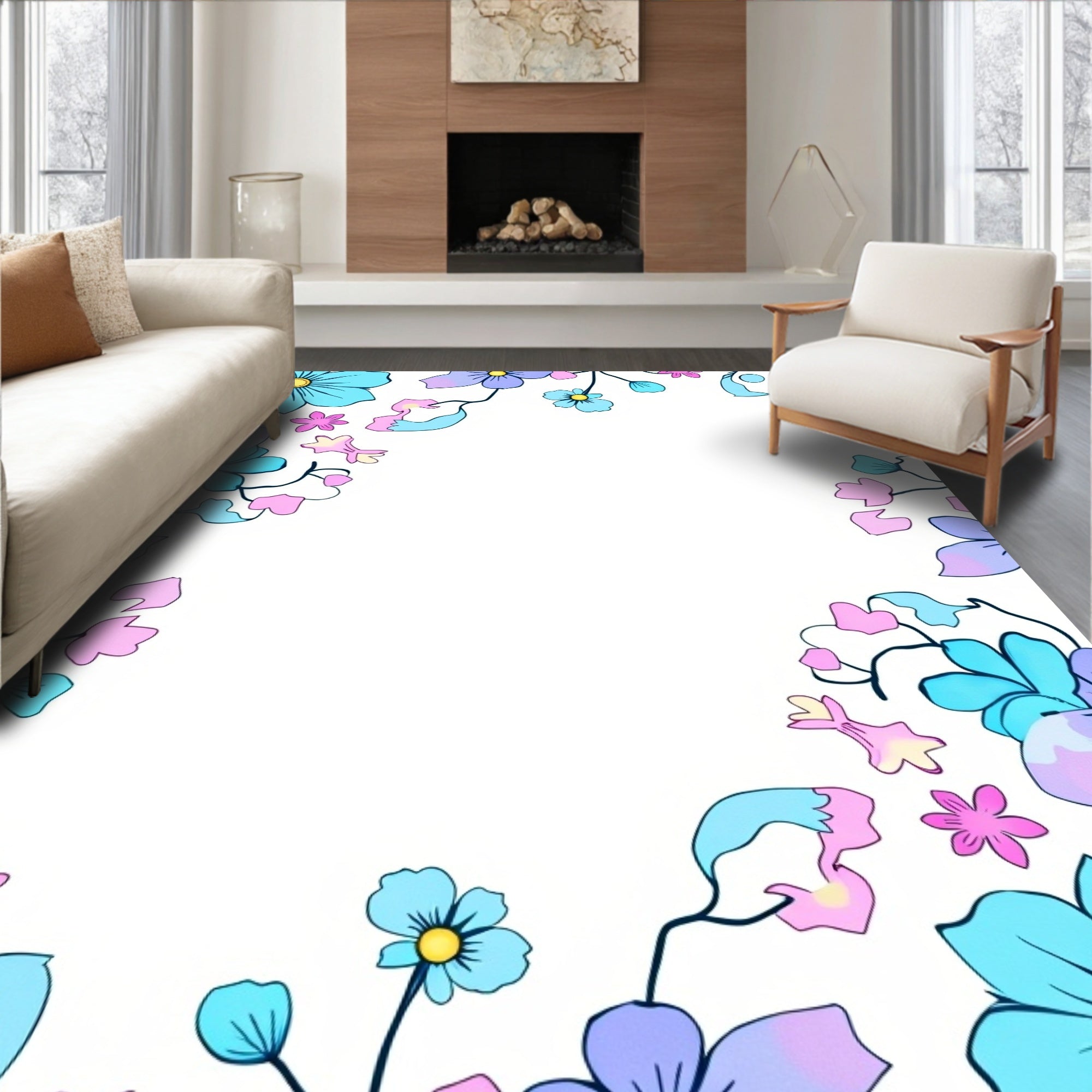 Delicate Floral Pattern With Colors Rug