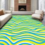 Yellow Blue White Wavy Lines Pattern Rug