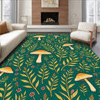 Golden Mushroom Forest Whimsical Rug