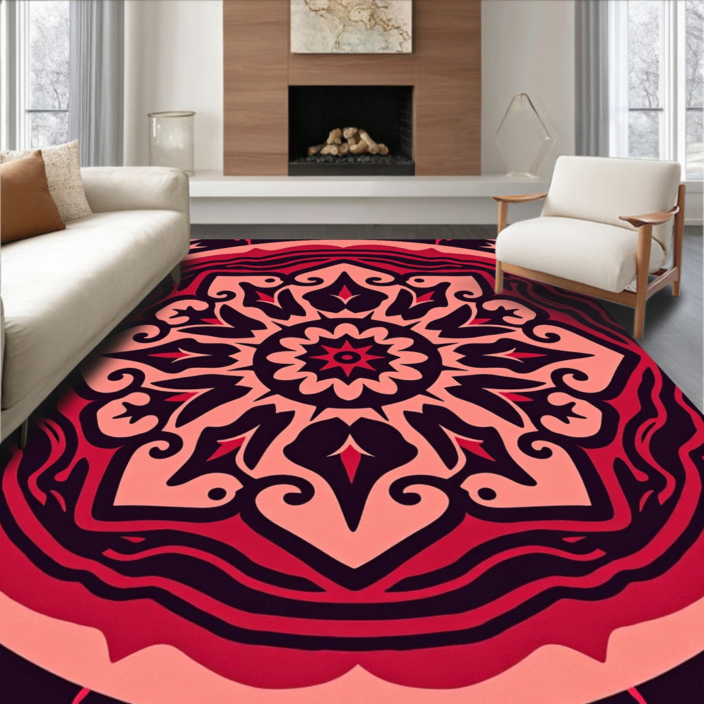 Radiant Red Mandala Pattern Rug