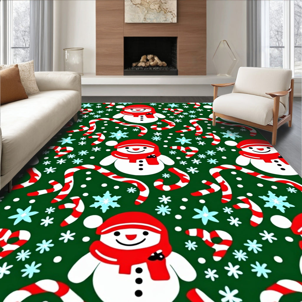 Joyful Snowman Candy Cane Snowflake Scatter Rug