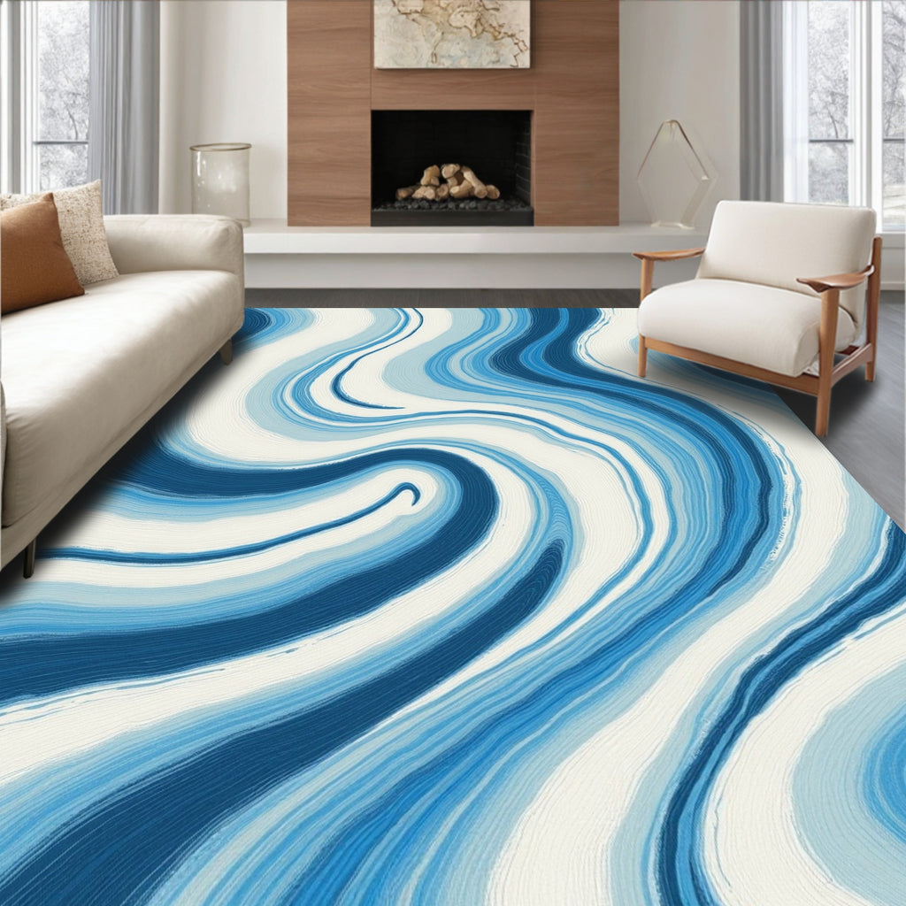 Blue Wavy Abstract Pattern Rug