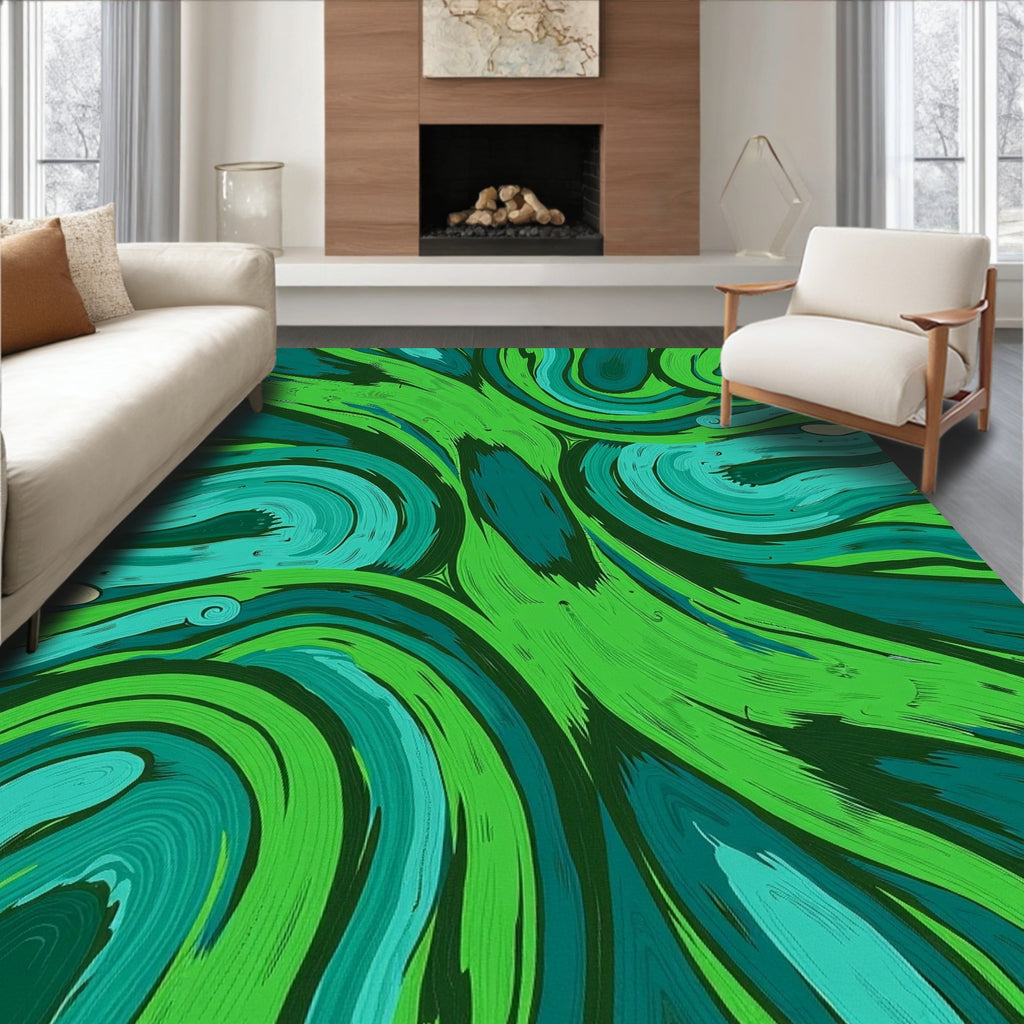 Abstract Green Swirls Pattern Rug