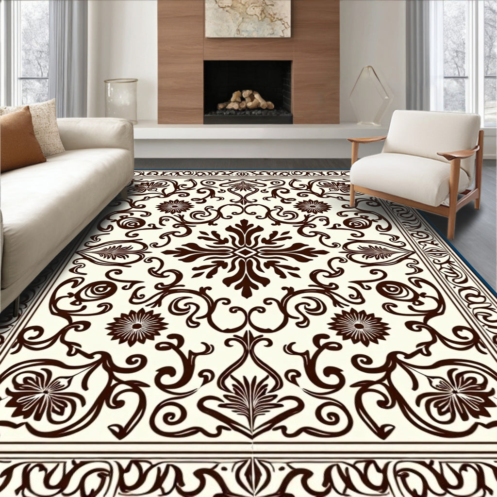 Classic Floral Brown Cream Medallion Rug