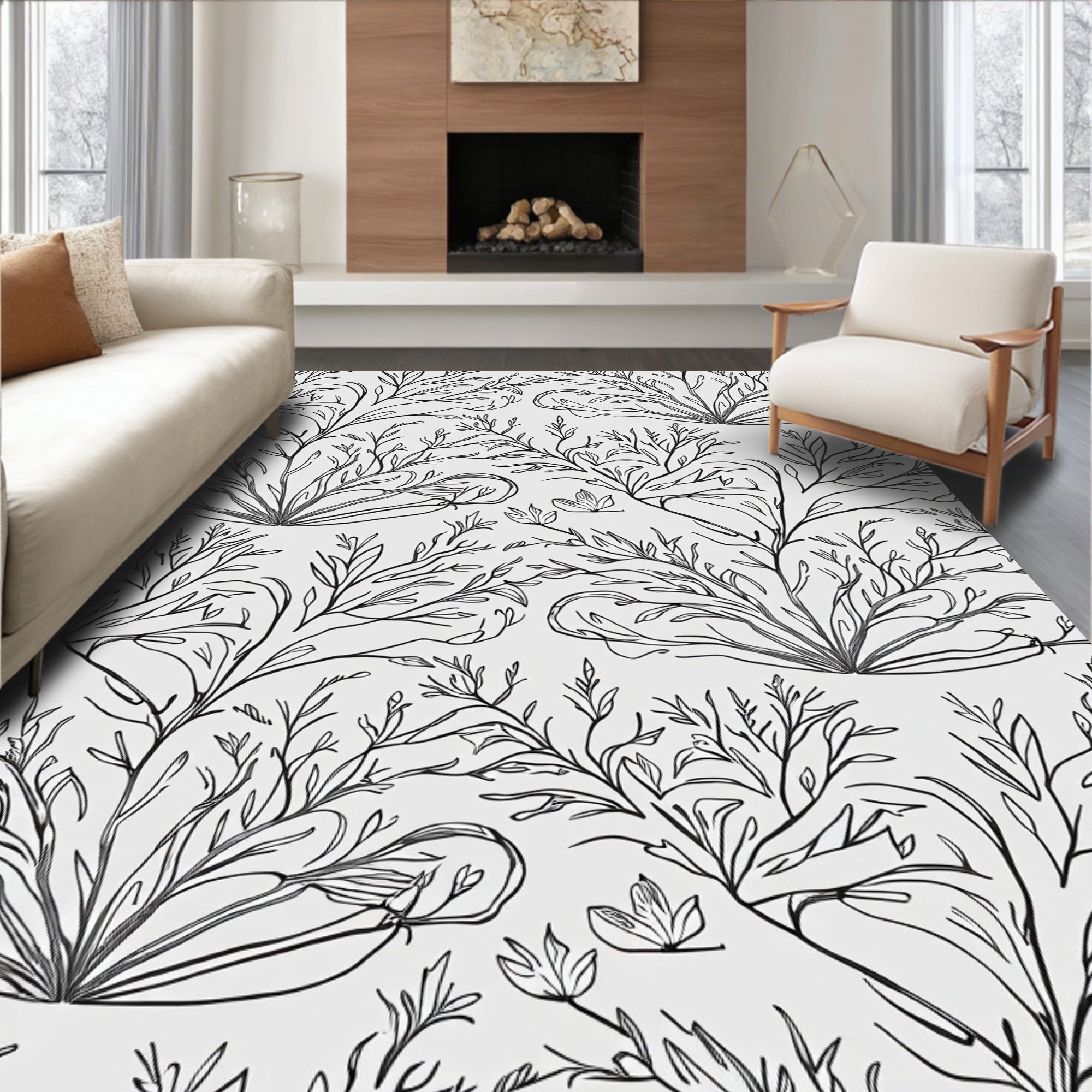 Abstract Botanical Leaf Pattern Design Rug