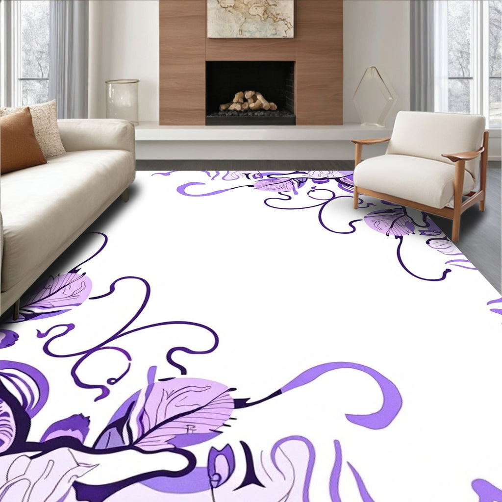 Abstract Purple Swirls Leaf Pattern Rug