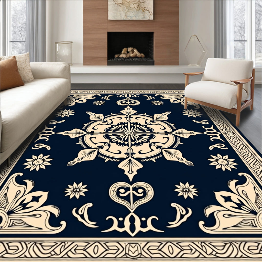 Intricate Floral Design With Border Rug