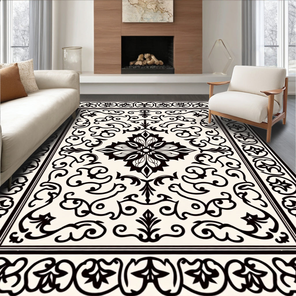 Classic Black Floral Damask Rug