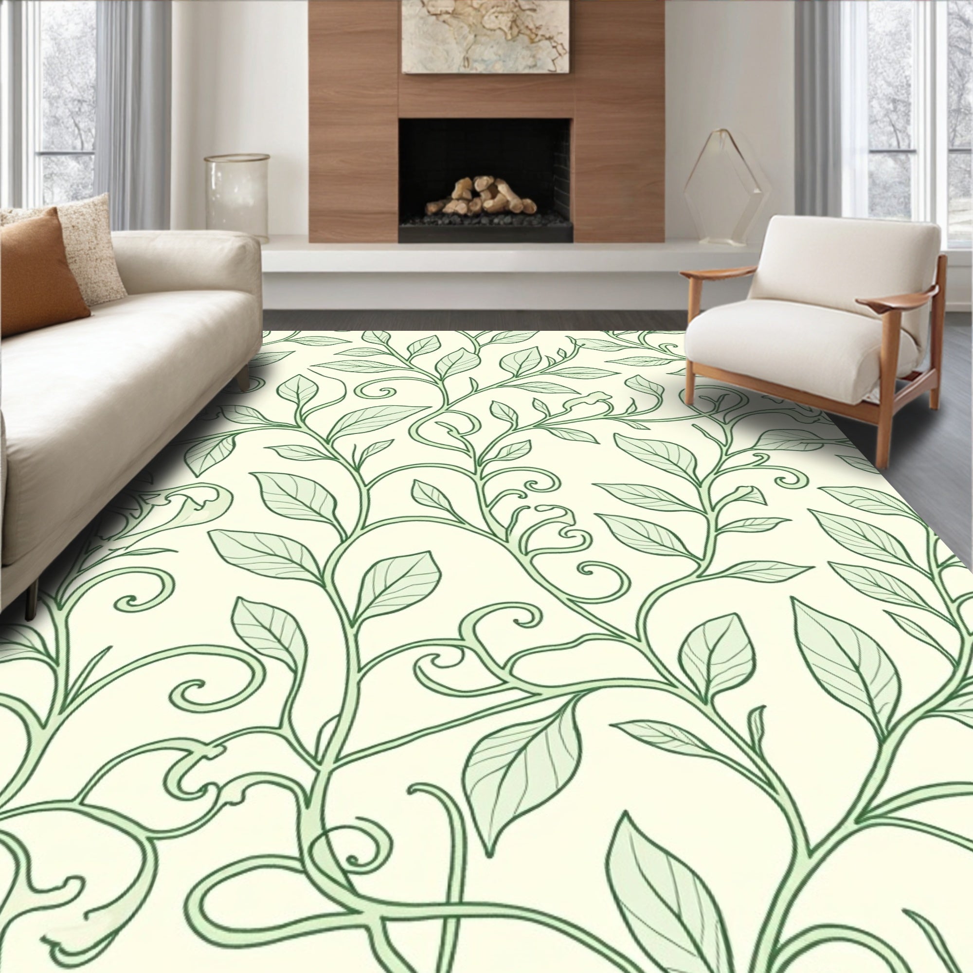 Green Leafy Vine Pattern Rug