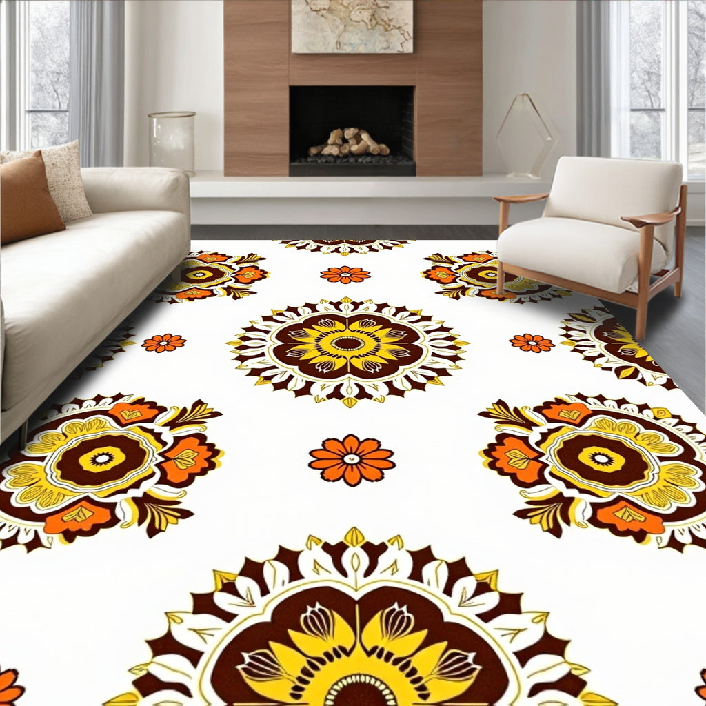 Retro Floral Sunburst Pattern Rug