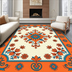 Orange Blue Floral Medallion Pattern Rug