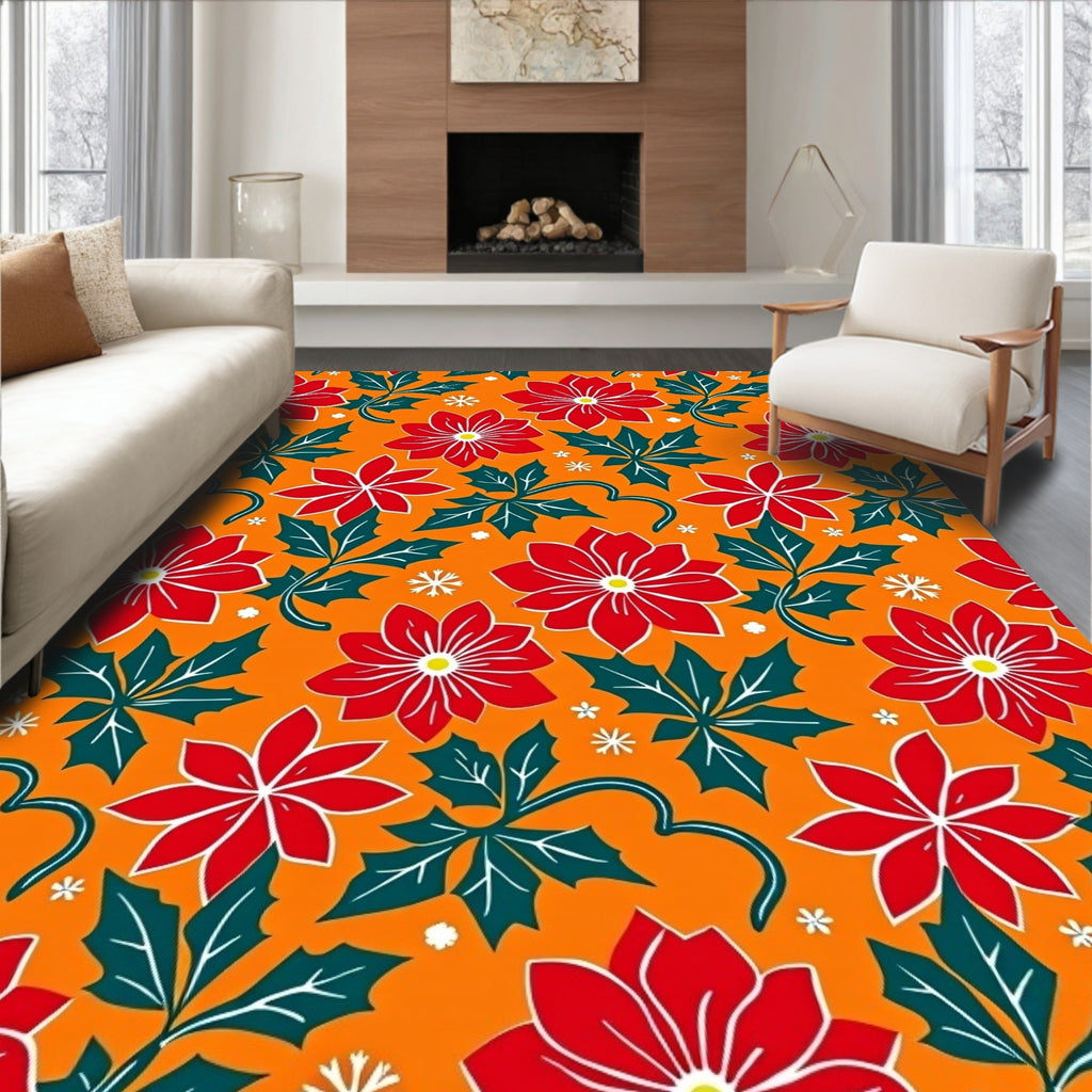 Holiday Poinsettia Leaf Floral Pattern Rug