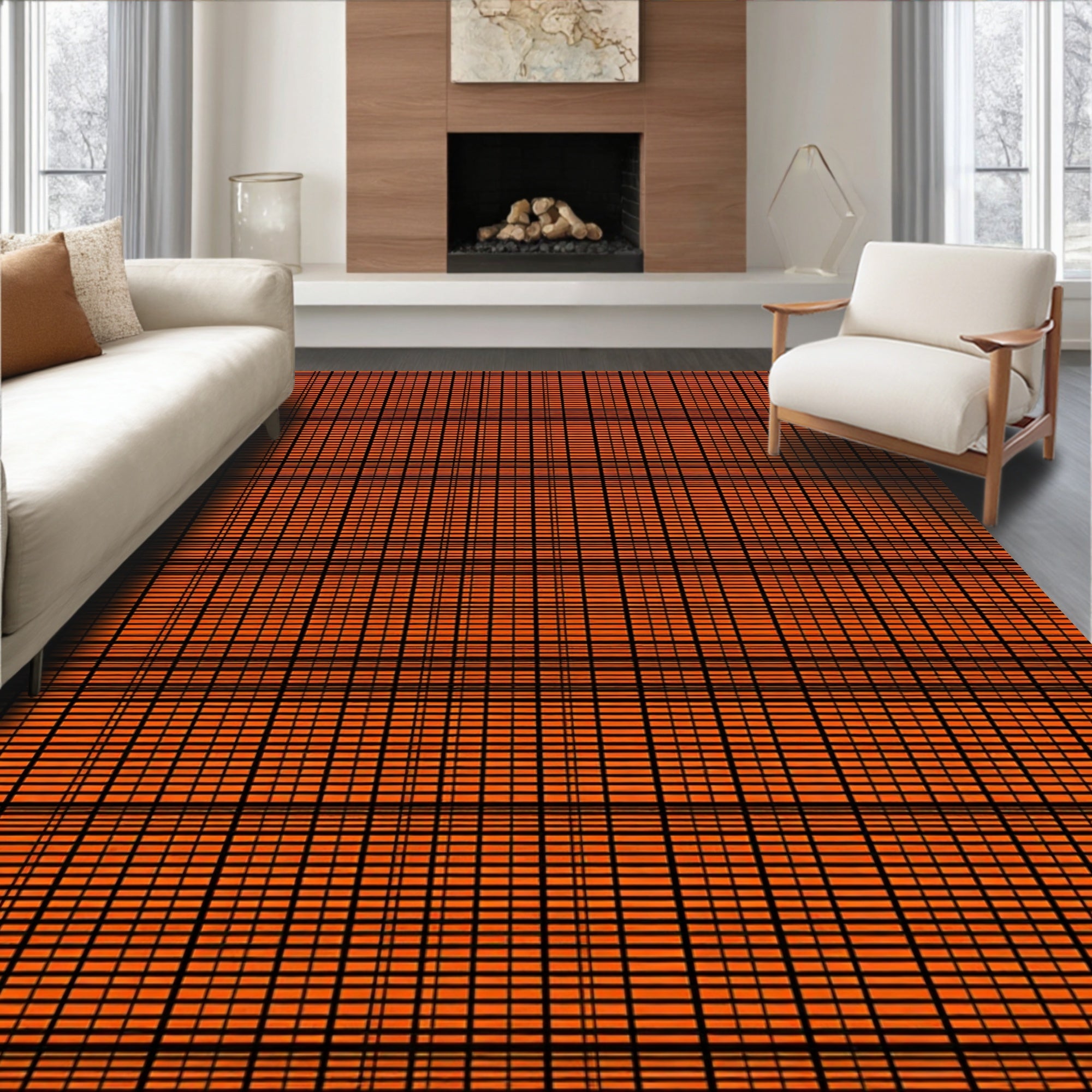 Bold Orange Wide Stripe Rug