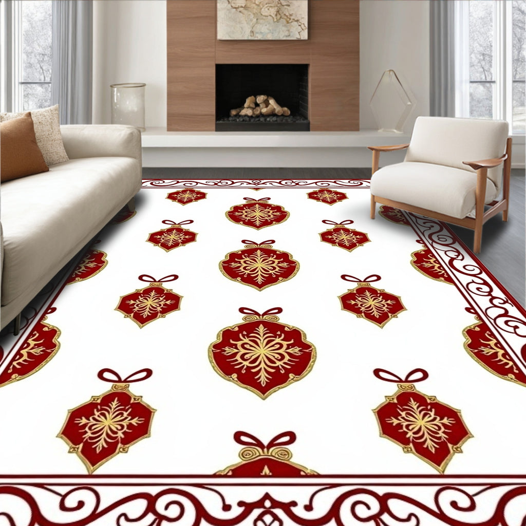 Elegant Red Gold Ornament Pattern Rug