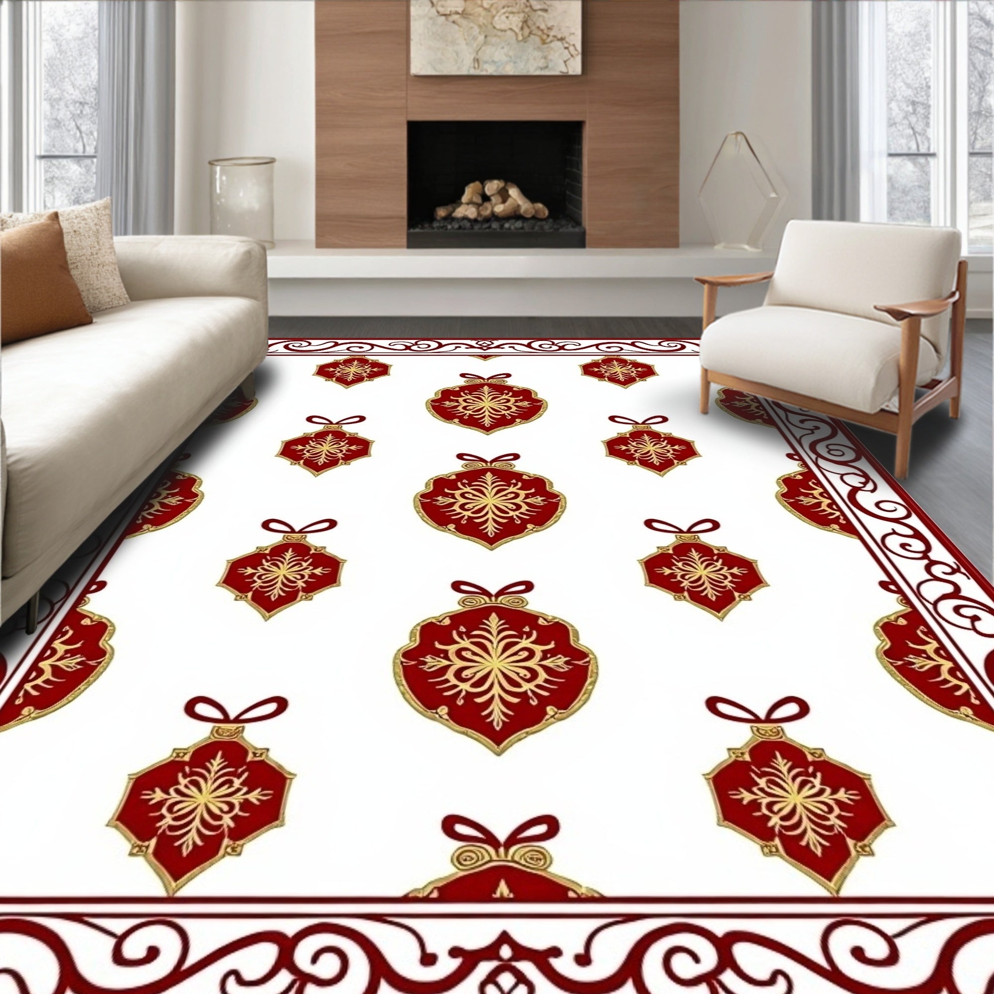 Elegant Red Gold Ornament Pattern Rug