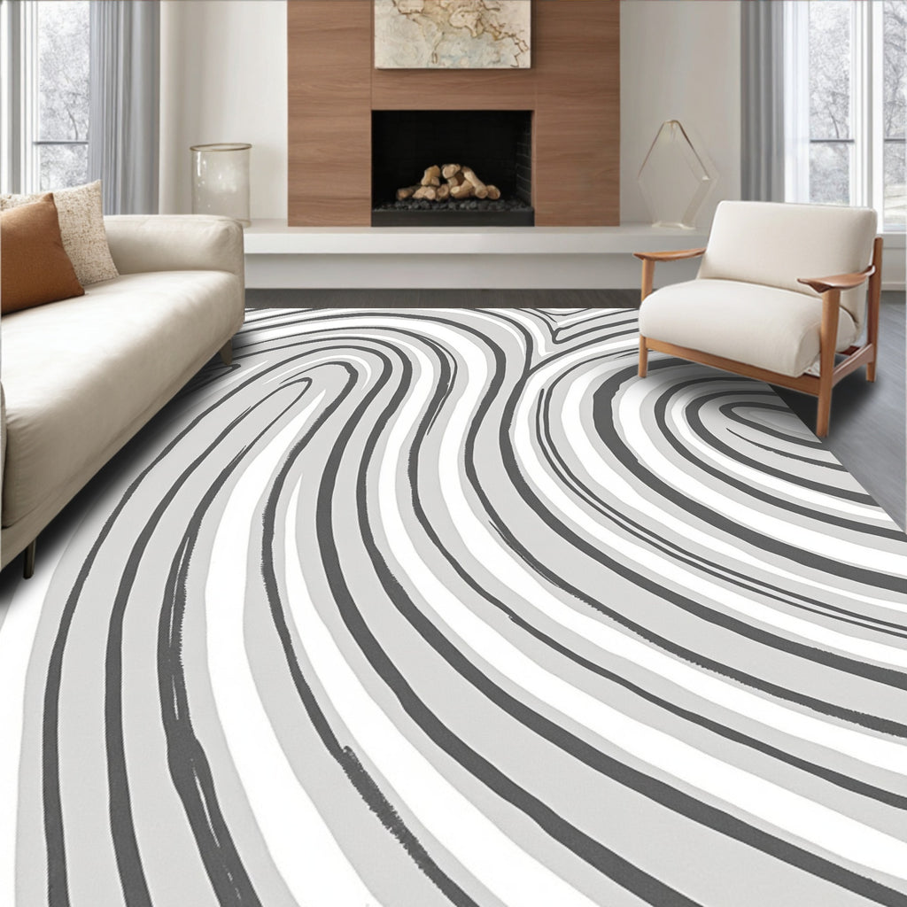 Abstract Swirling Gray Stripe Design Rug