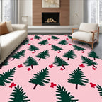 Green Pine Red Flower Repeating Pattern Rug