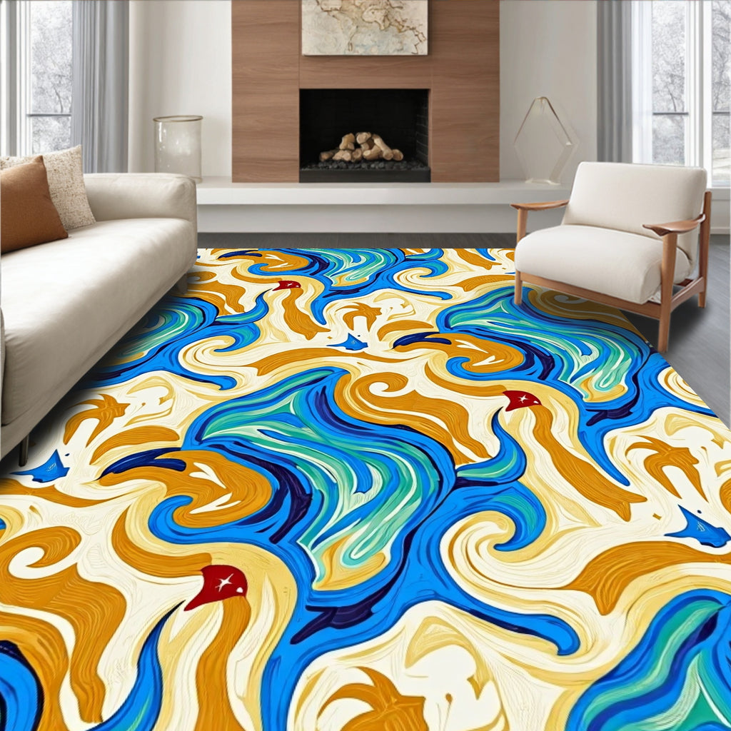 Abstract Swirls And Waves Pattern Rug