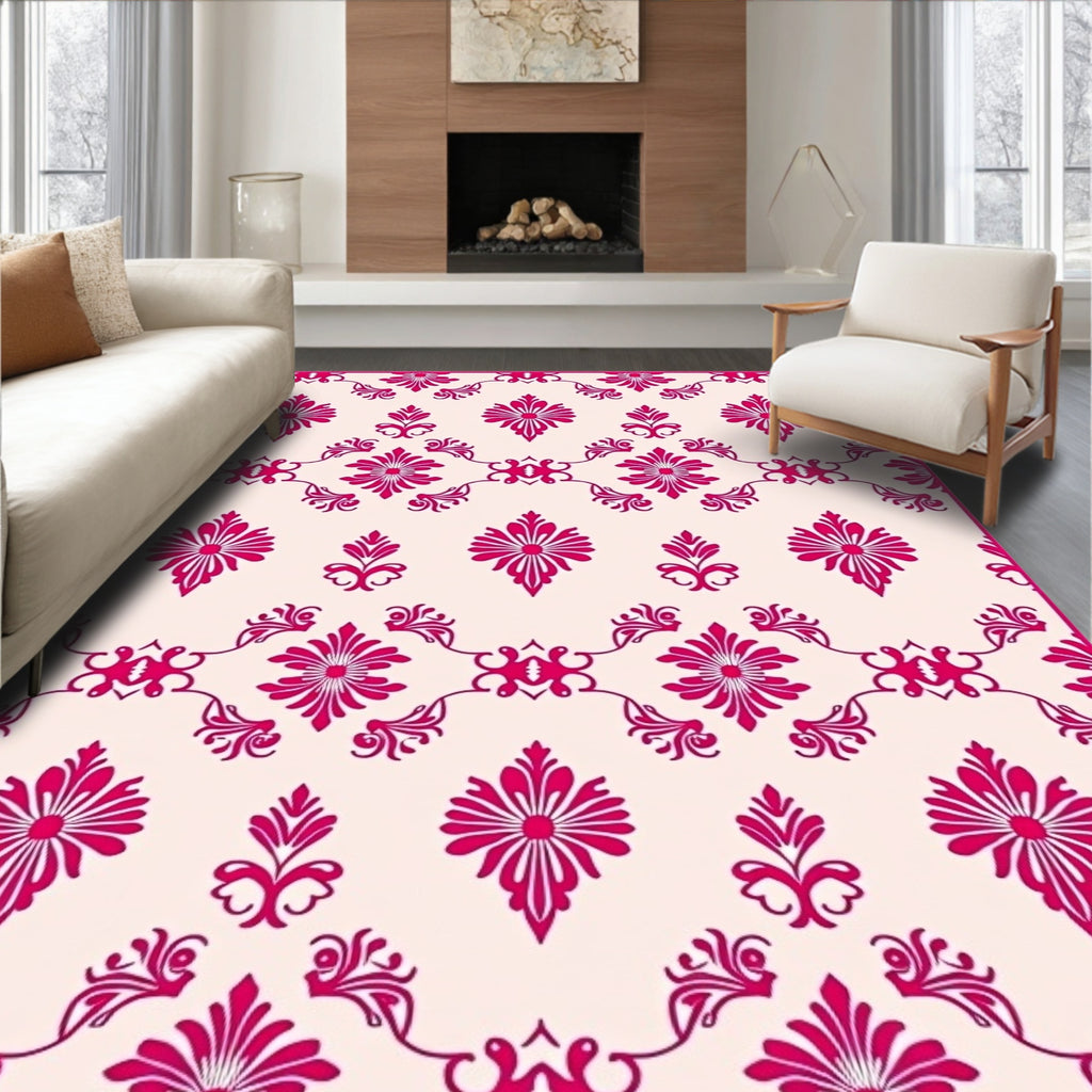 Bold Magenta Floral Scrollwork Rug