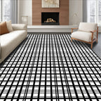Clean Black White Grid Lines Rug