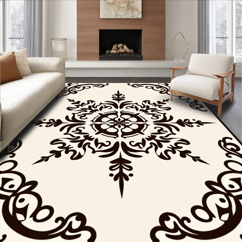 Ornate Scrollwork Baroque Design Rug